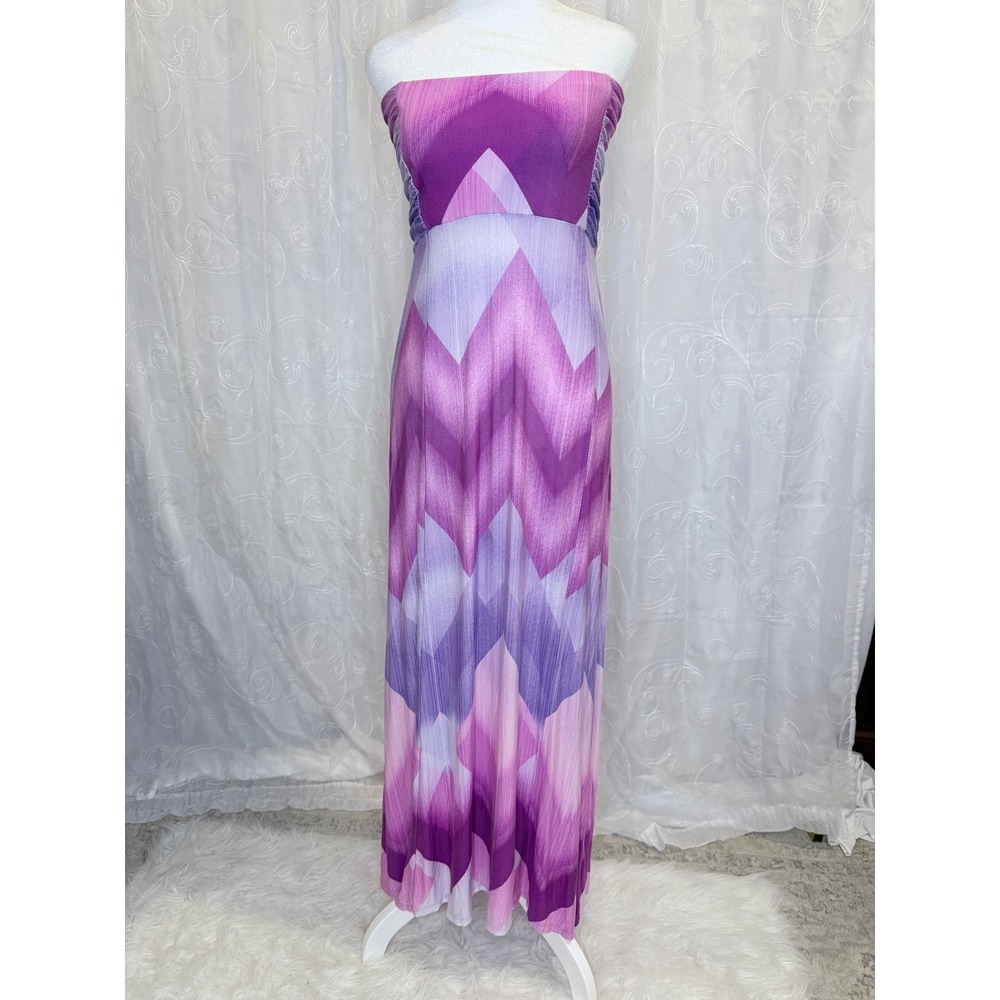 Everlast Womens Purple Pink Chevron Strapless Maxi Dress Geometric Tube Top M
